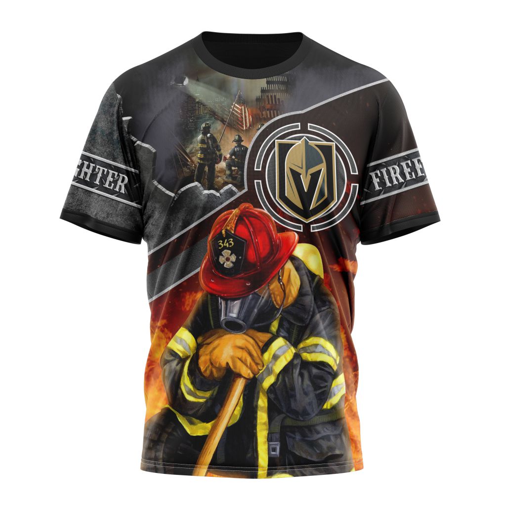 Vegas Golden Knights Specialized Kits To Honor FireFighter In Patriot Day We Will Never Forget Personalized Name And Number T-Shirt Oregontrailrvpk Shirt