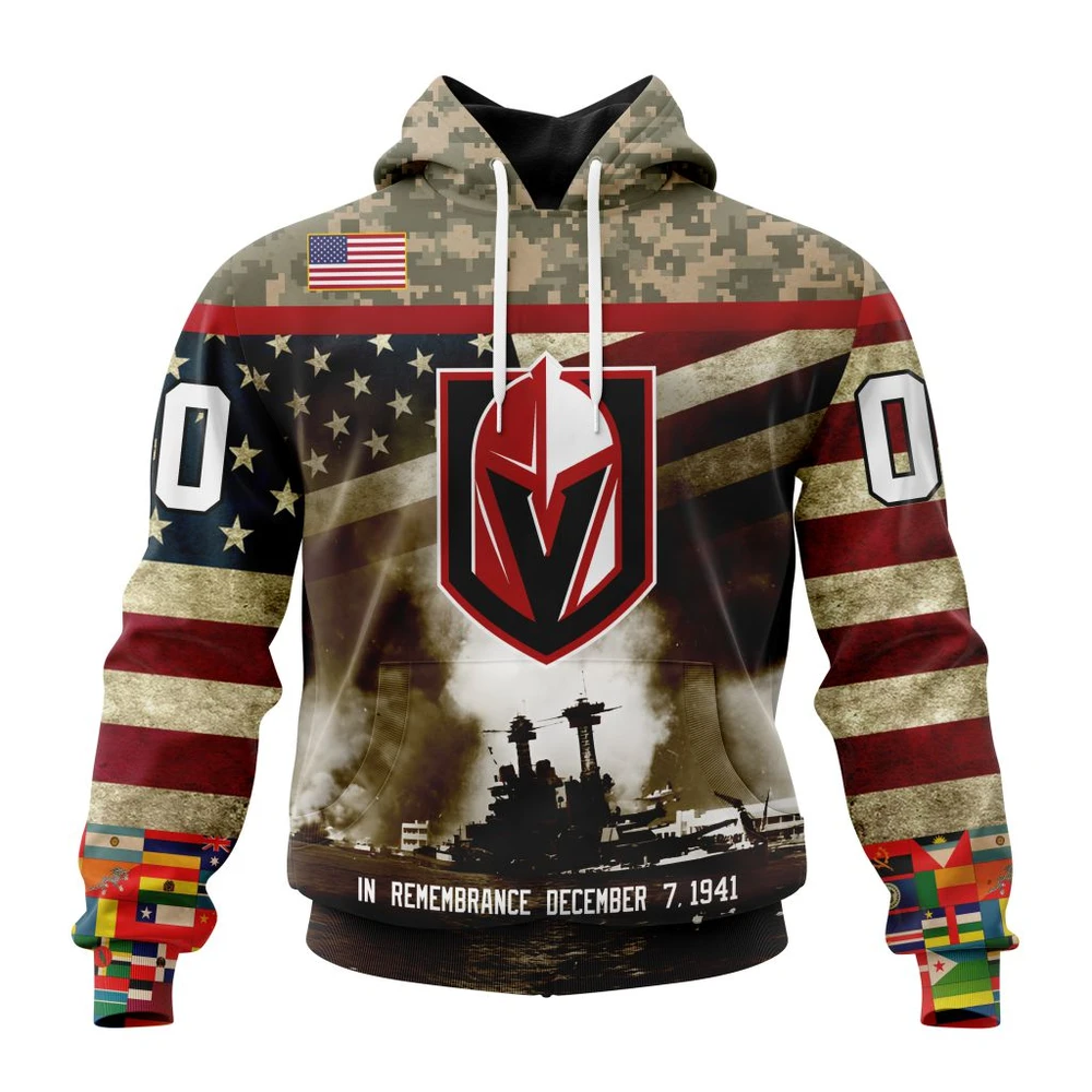 Vegas Golden Knights Specialized Unisex Kits Remember Pearl Harbor All Over Print Hoodie Style 28327