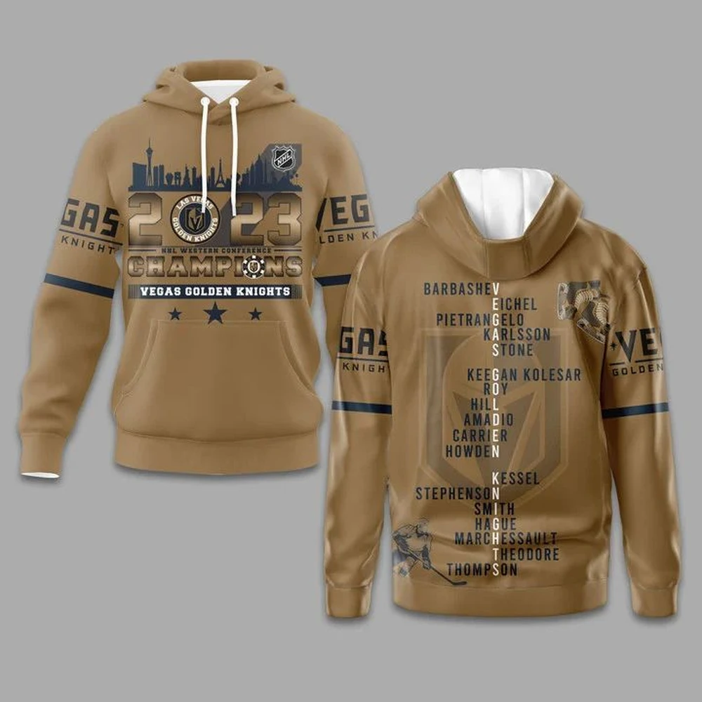 Vegas Golden Knights Western Conference Champions Gold All Over Print Hoodie Style 37840