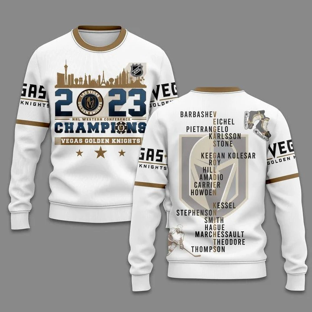 Vegas Golden Knights Western Conference Champions White All Over Print Hoodie Style 14738