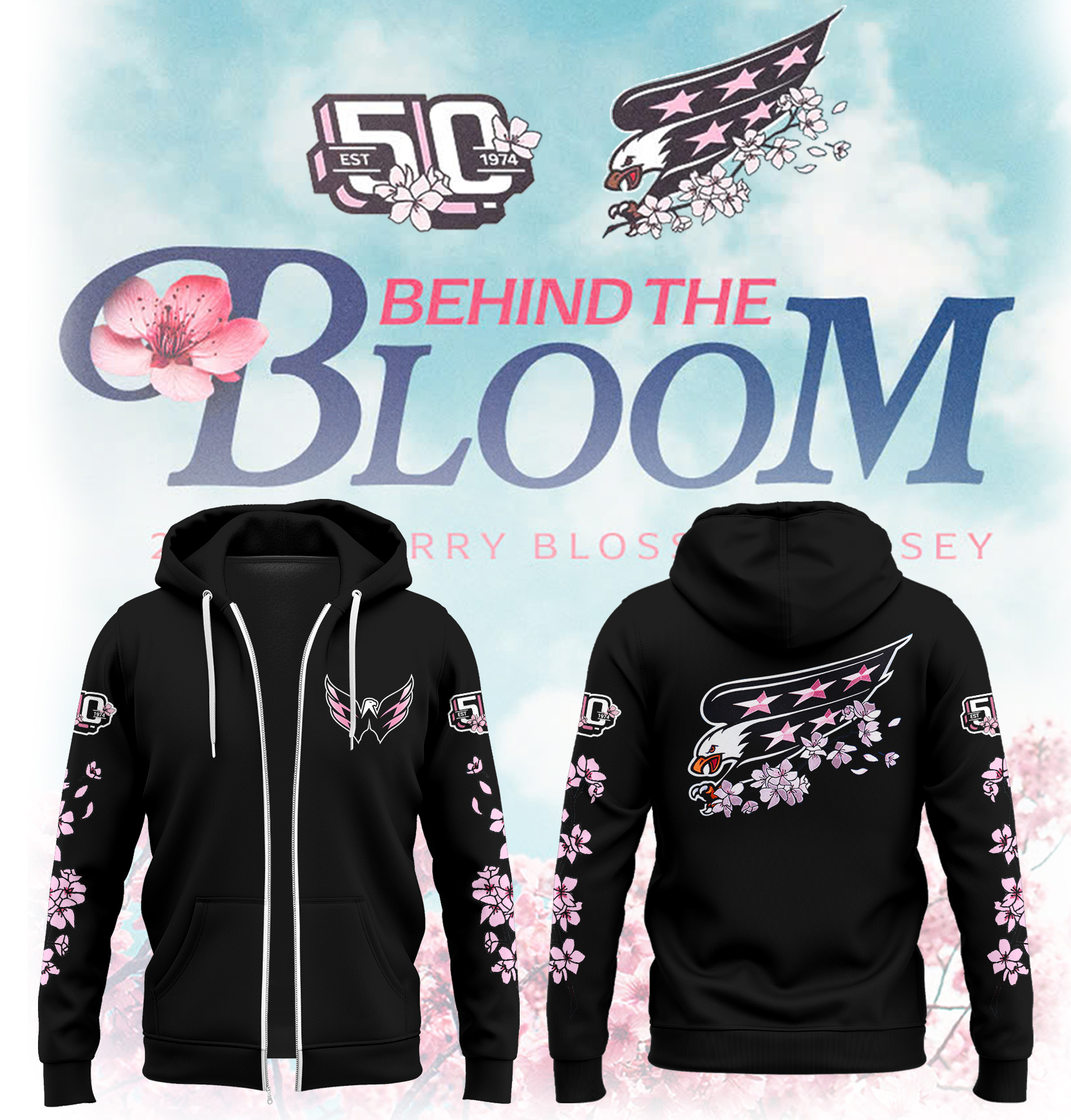 Washington Capitals Behind The Bloom Zip Hoodie Good Gifts For Ice Hockey Players