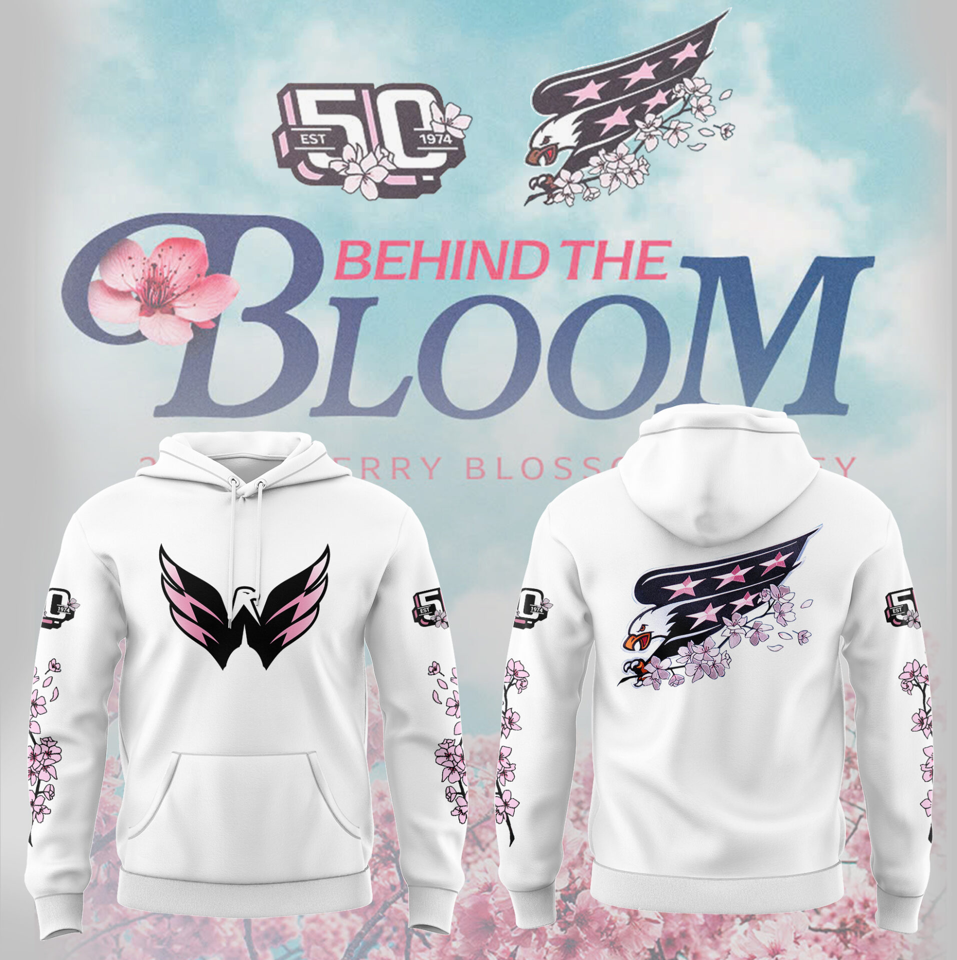 Washington Capitals Behind The Blossom White Hoodie Best Gifts For Ice Hockey Lovers