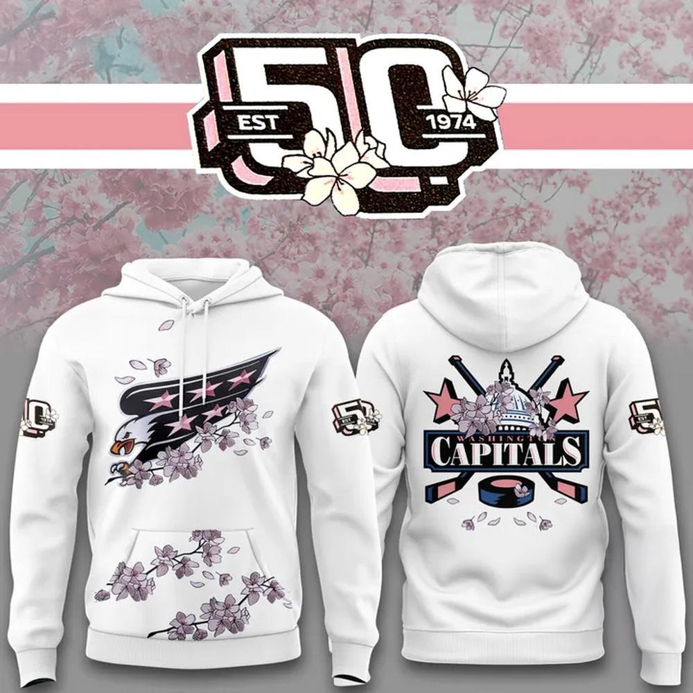 Washington Capitals NHL 2025 Cherry Blossom 50th Anniversary White Hoodie
