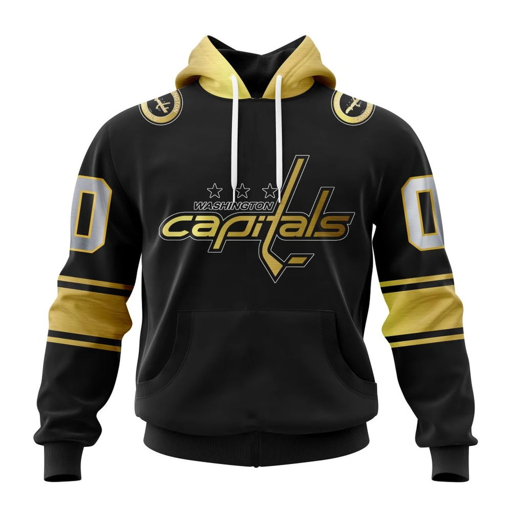 Washington Capitals Special Black And Gold Design All Over Print Hoodie Style 35116