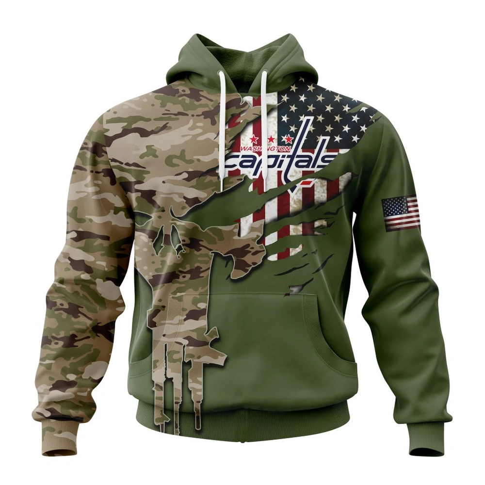 Washington Capitals Special Camo Skull Design All Over Print Hoodie Style 18707