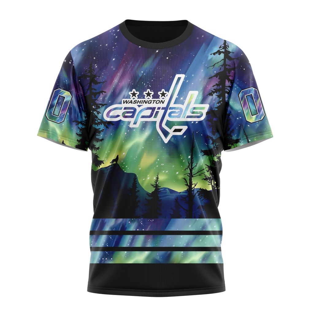 Washington Capitals Special Design With Northern Lights 01 Personalized Name And Number T-Shirt Oregontrailrvpk Shirt