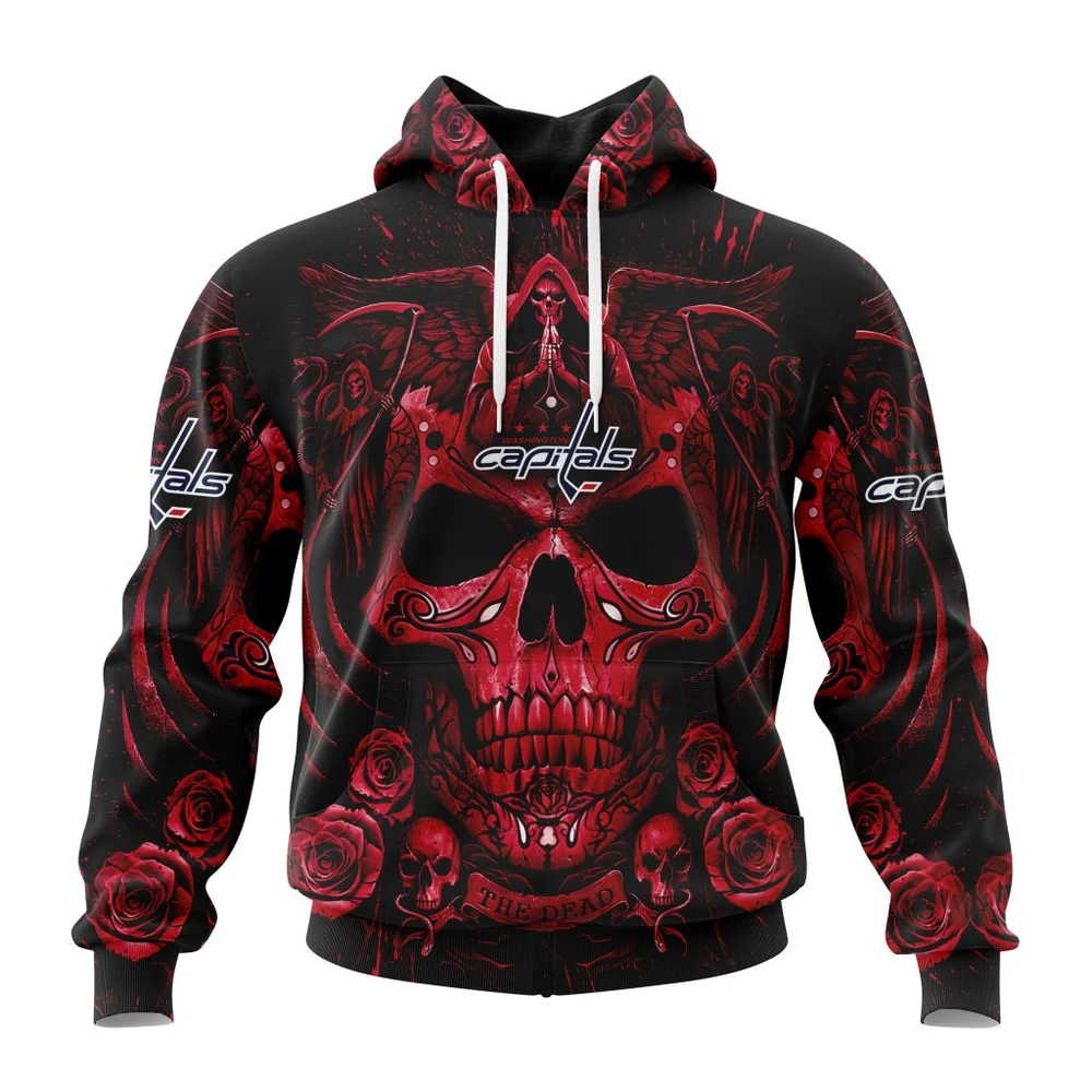 Washington Capitals Special Design With Skull Art All Over Print Hoodie Style 64185