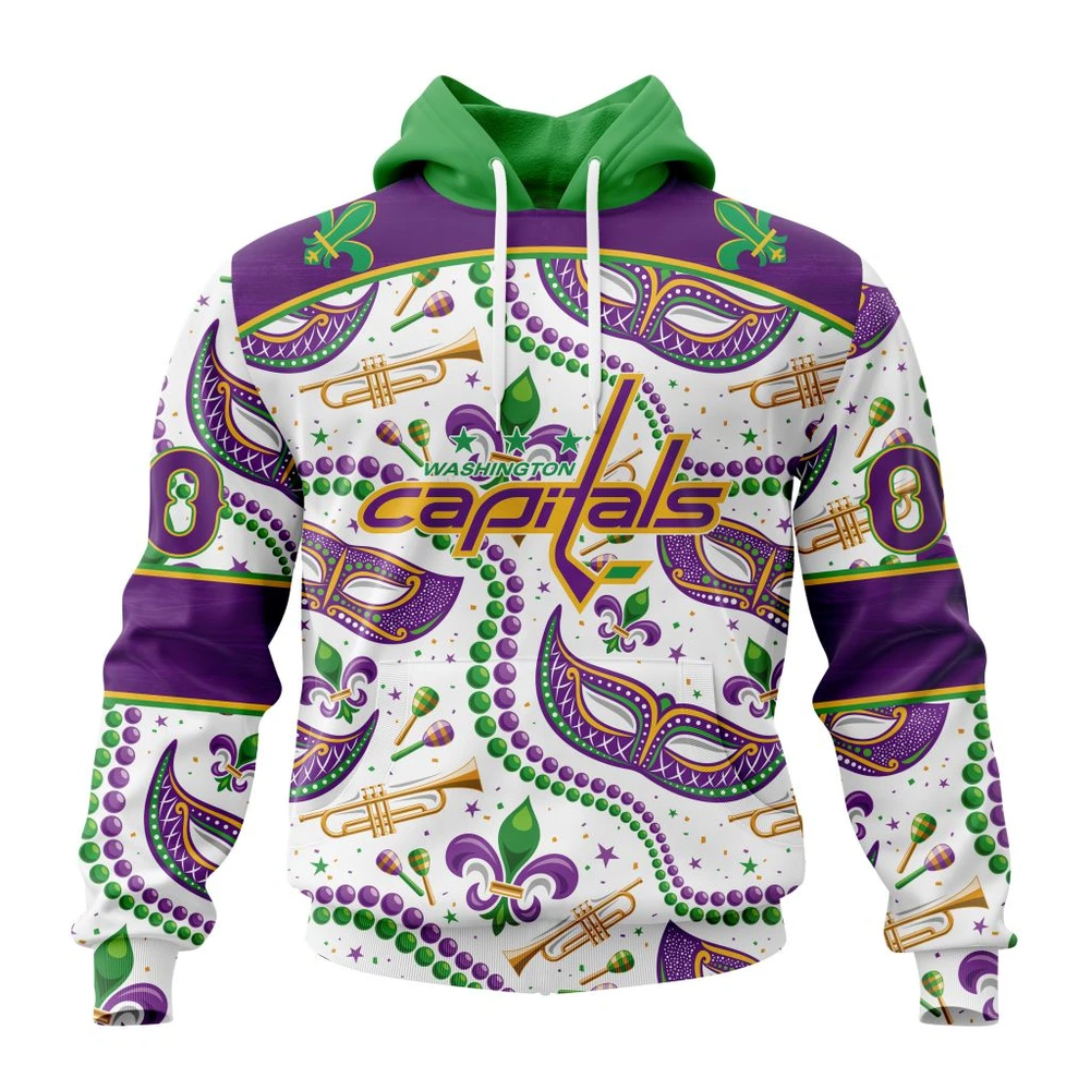 Washington Capitals Special Mardi Gras Design All Over Print Hoodie Style 31778