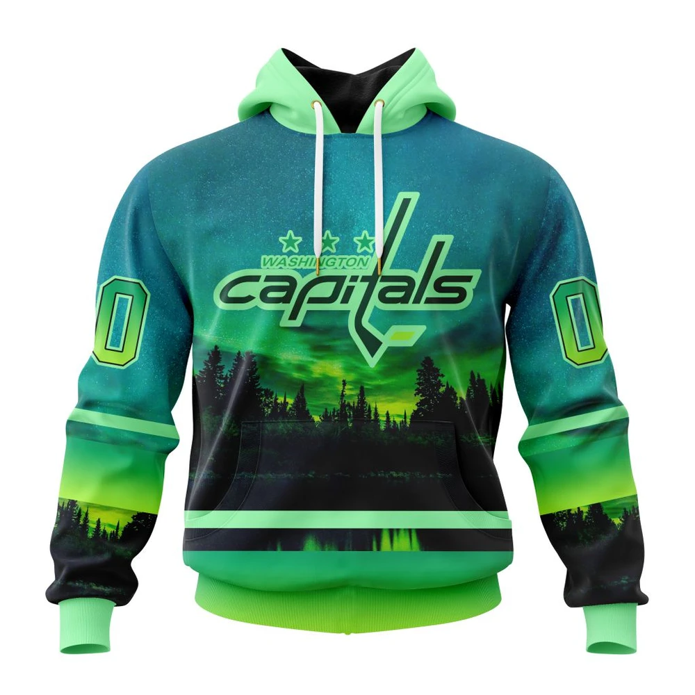 Washington Capitals Special Northern Lights Design All Over Print Hoodie Style 40333