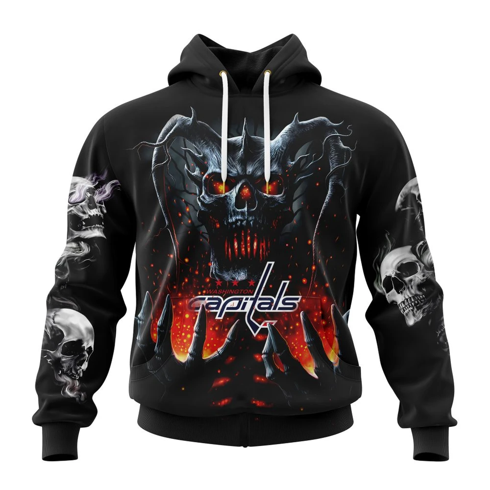 Washington Capitals Special Skull Art Design All Over Print Hoodie Style 16838