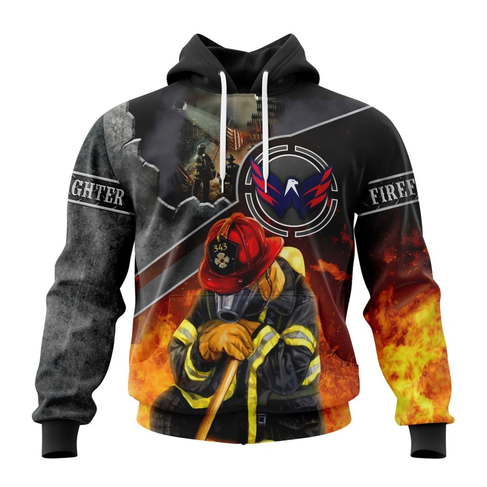 Washington Capitals Specialized Kits To Honor Firefighter In Patriot Day We Will Never Forget All Over Print Hoodie Style 79280