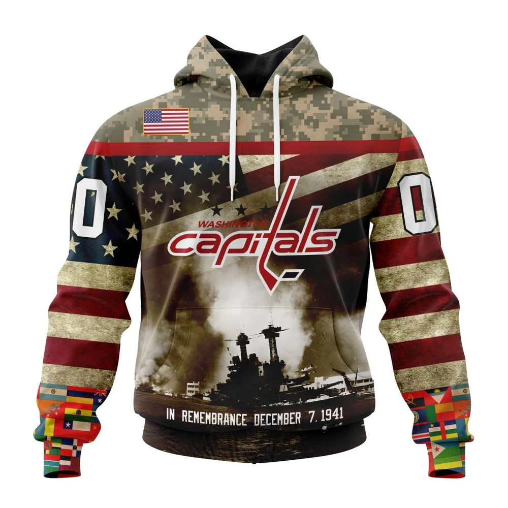 Washington Capitals Specialized Unisex Kits Remember Pearl Harbor All Over Print Hoodie Style 26559