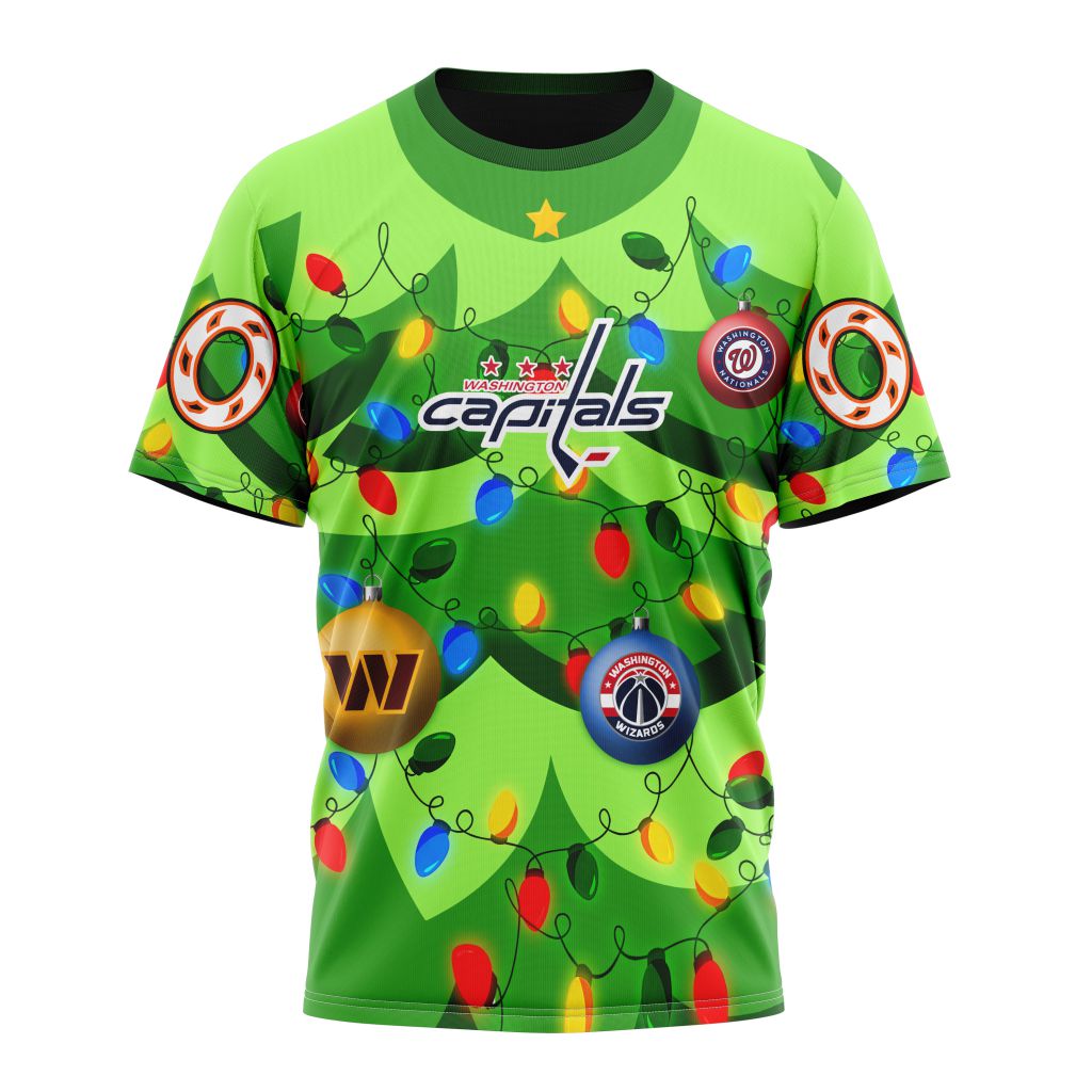 Washington Capitals Specialized Unisex Kits With Unisex Kits With Christmass Tree Color And City's Sport Teams Personalized Name And Number T-Shirt Oregontrailrvpk Shirt