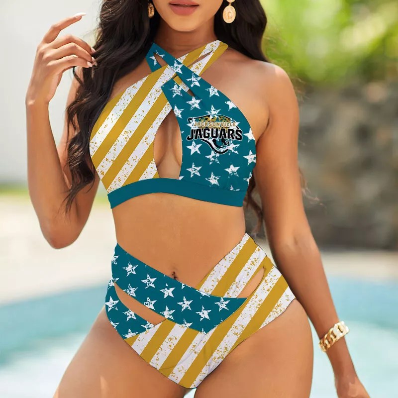 Washington Commanders Womens 2Pcs Bikini Swimsuit Criss Cross Cutout Bathing Suit St9732