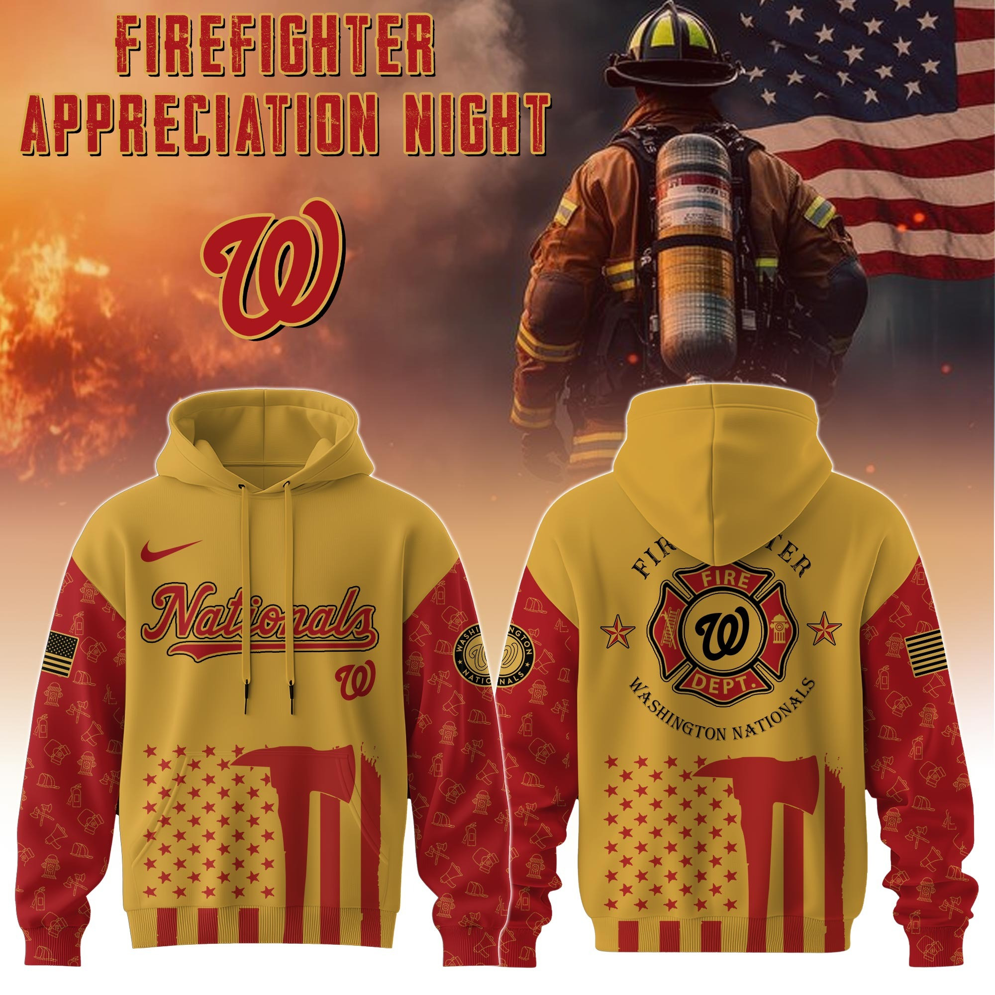Washington Nationals MLB X Firefighter Appreciation Night Hoodie Merch Baseball