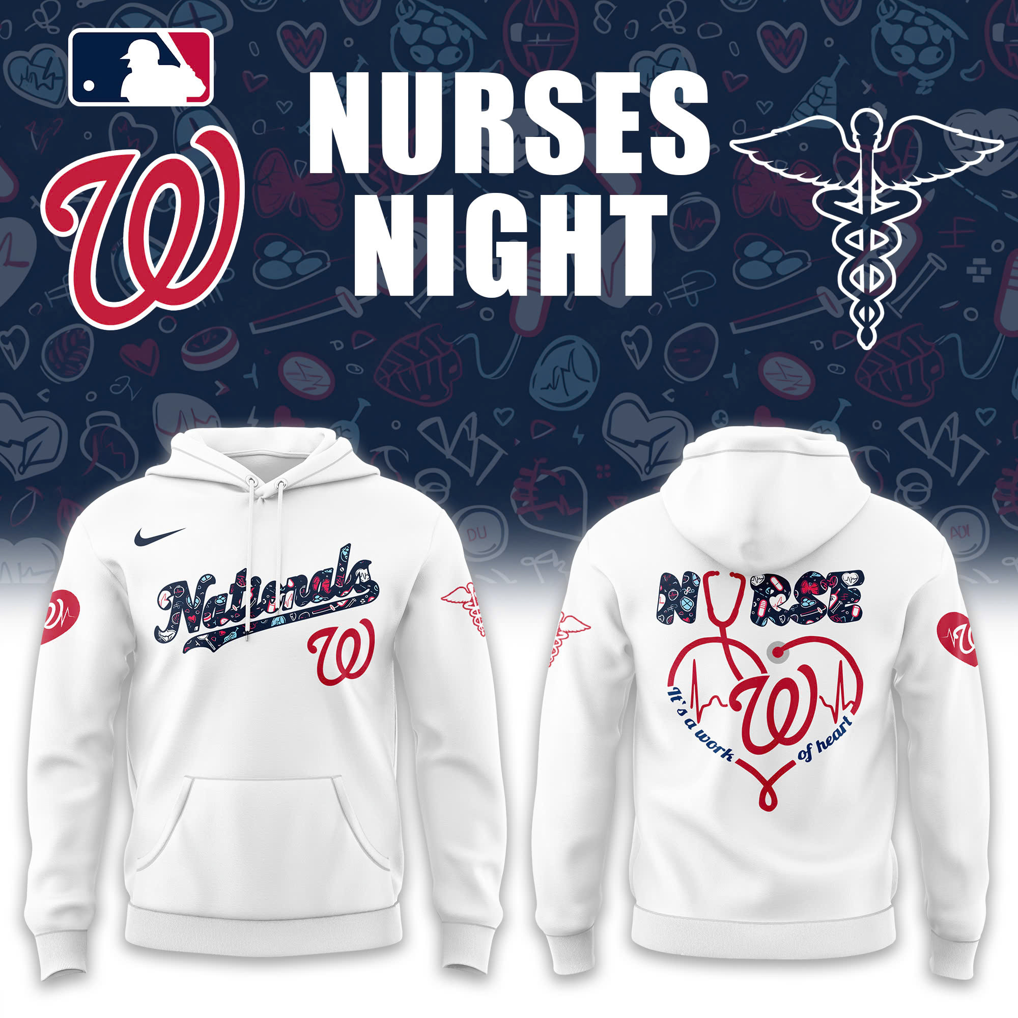 Washington Nationals NURSES NIGHT Hoodie Baseball Enthusiast Gifts