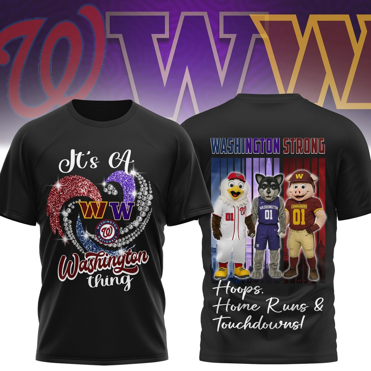 Washington Strong Hoops Home Runs And Touchdowns T-Shirt Oregontrailrvpk Shirt