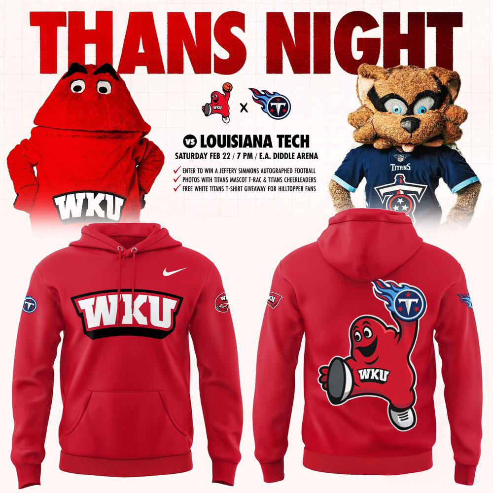Western Kentucky Hilltoppers Tennessee Titans Night Red Hoodie Football