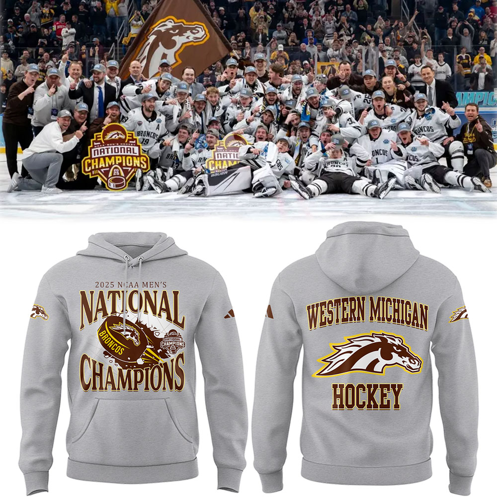 Western Michigan Broncos Champion 2025 National Mens Hockey Champions Hoodie Gifts For Ice Hockey Teammates