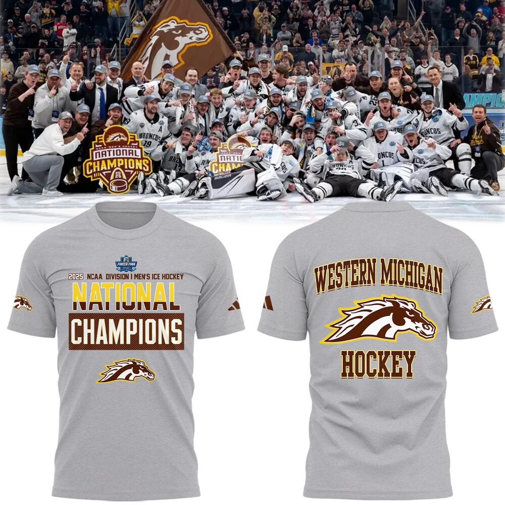 Western Michigan Broncos Champion 2025 National Mens Hockey Champions T-Shirt Best Gifts For Ice Hockey Players Oregontrailrvpk Shirt