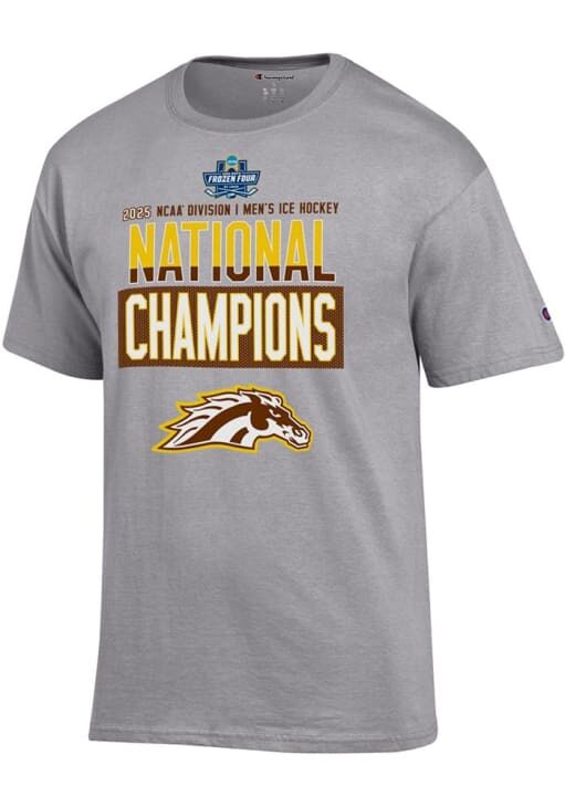 Western Michigan Broncos Champion 2025 National Mens Hockey Champions T-Shirt Top Gifts For Ice Hockey Players Oregontrailrvpk Shirt