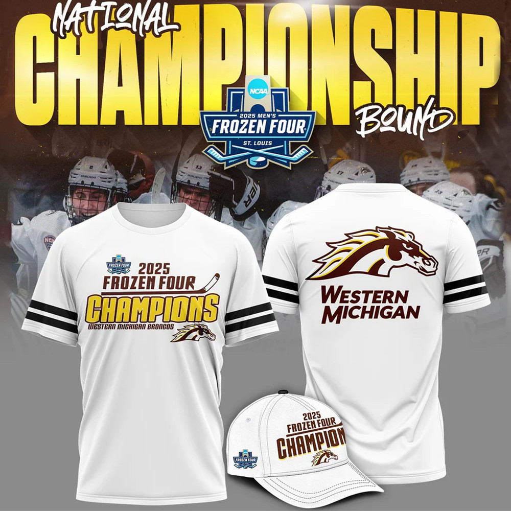 Western Michigan Broncos Frozen Four Championship 2025 Shirt Cool Gifts For Hockey Fans Oregontrailrvpk Shirt