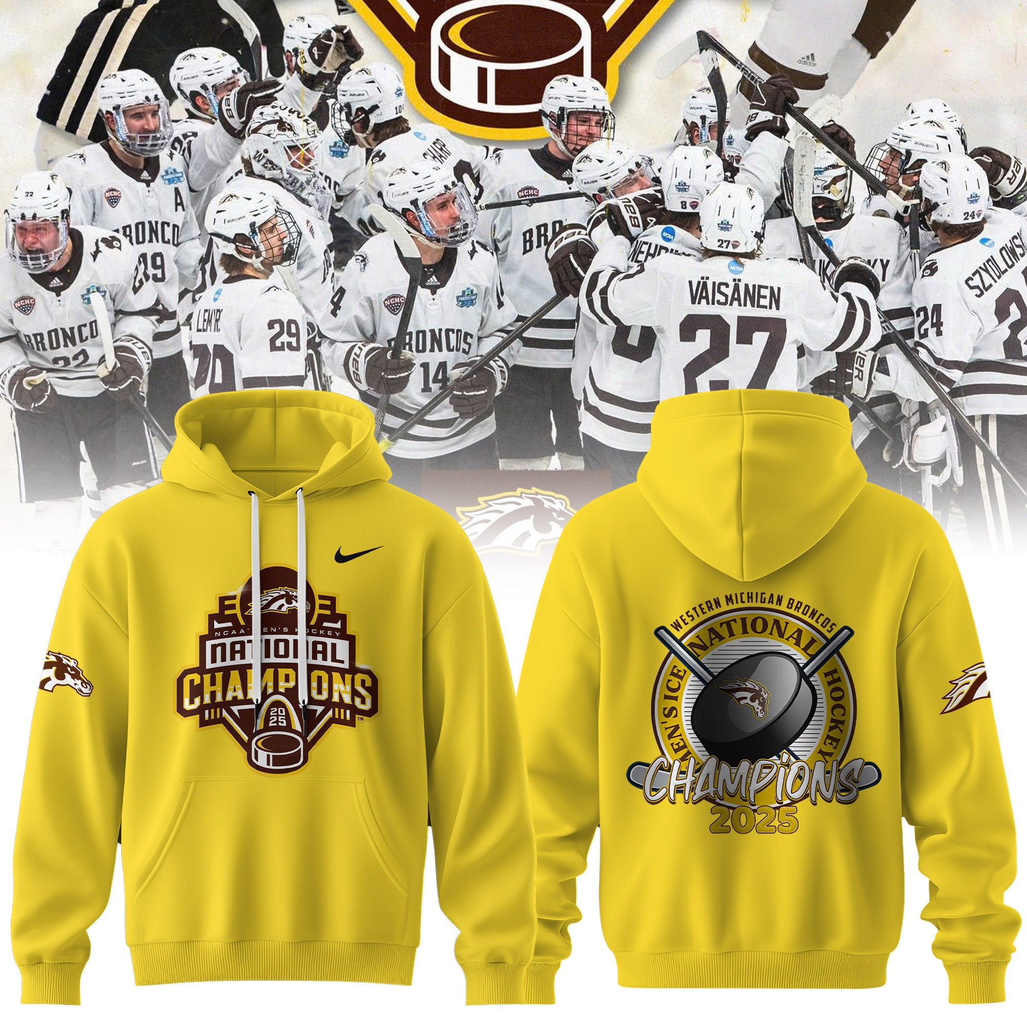 Western Michigan Broncos Men's Ice Hockey National Champions 2025 Hoodie