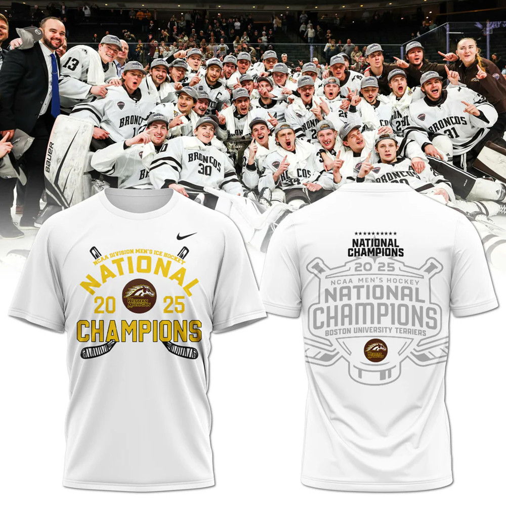 Western Michigan Broncos Men's Ice Hockey National Champions 2025 Shirt Gift Ideas For Hockey Fans Oregontrailrvpk Shirt