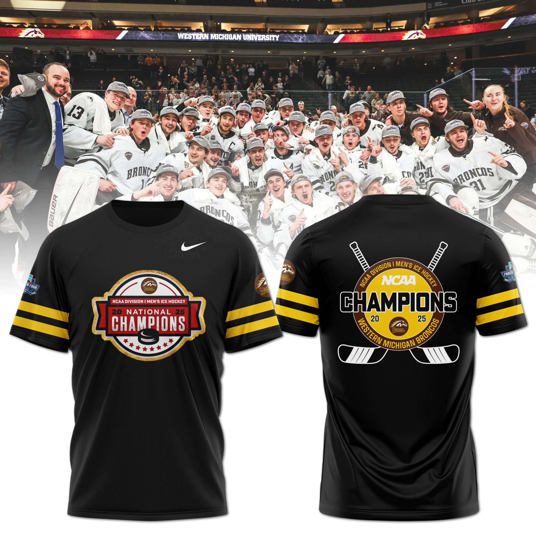 Western Michigan Broncos Men's Ice Hockey National Champions 2025 Shirt Hockey Oregontrailrvpk Shirt