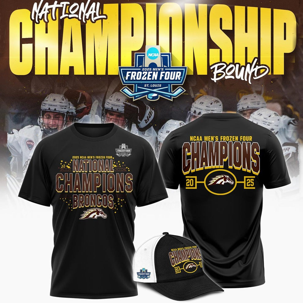 Western Michigan Broncos National Champions 2025 Gear Shirt And Hat Hockey Frozen Four Oregontrailrvpk Shirt