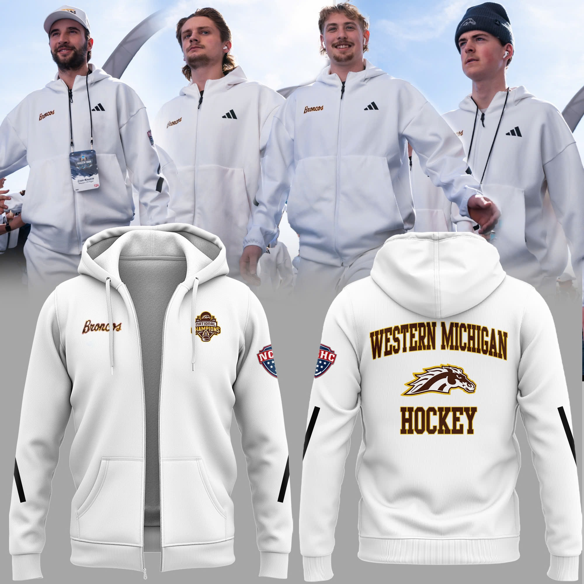 Western Michigan National Championship Gear Zip Hoodie 2025 NCAA Hockey Champions Big Fan Merch