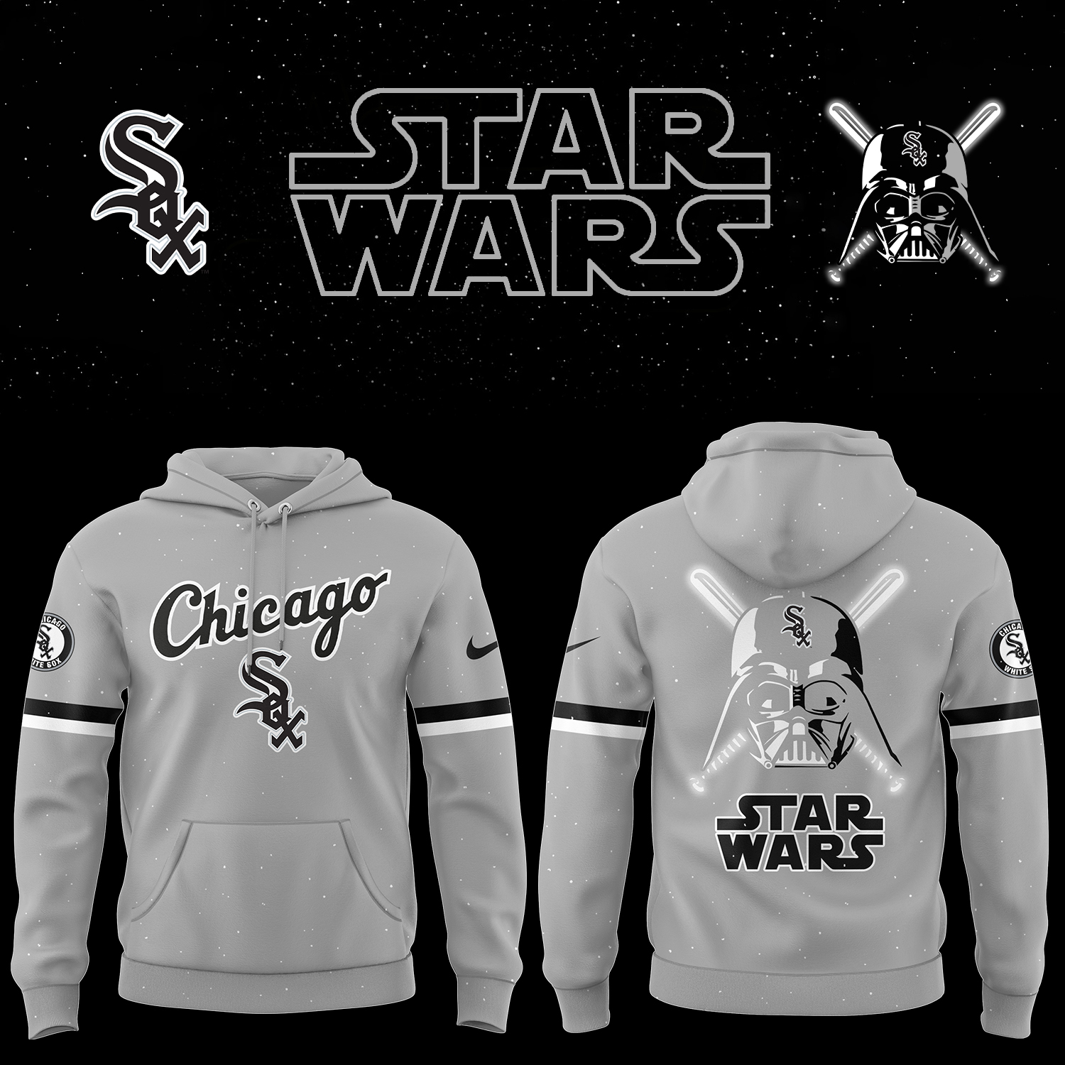 White Sox Baseball White Sox x Star Wars 2025 Grey Hoodie Best Baseball Gifts Ideas