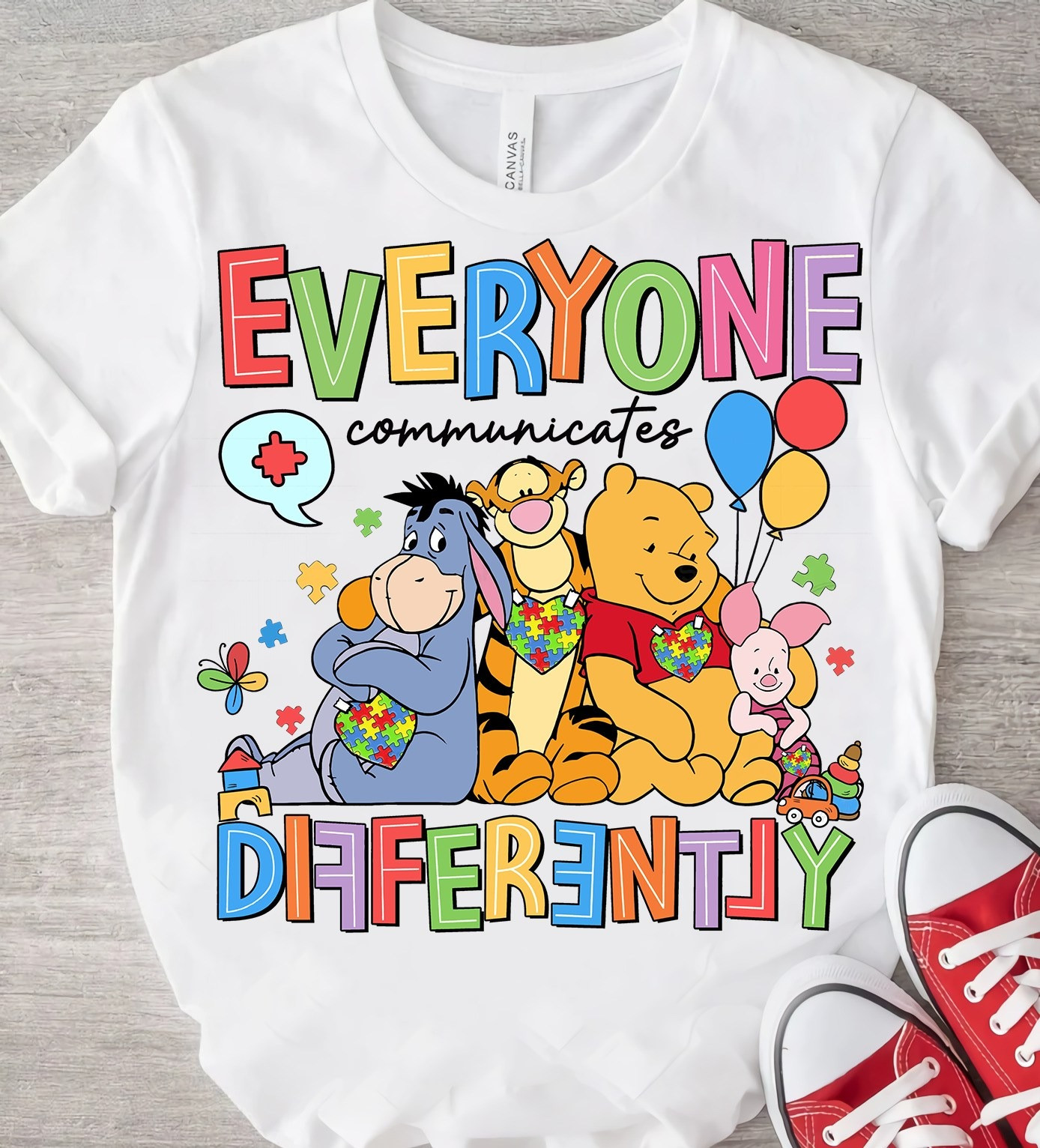 Winnie Autism Awareness Month T-Shirt Everyone Communicates Different Cute Cartoon Shirt Oregontrailrvpk Shirt