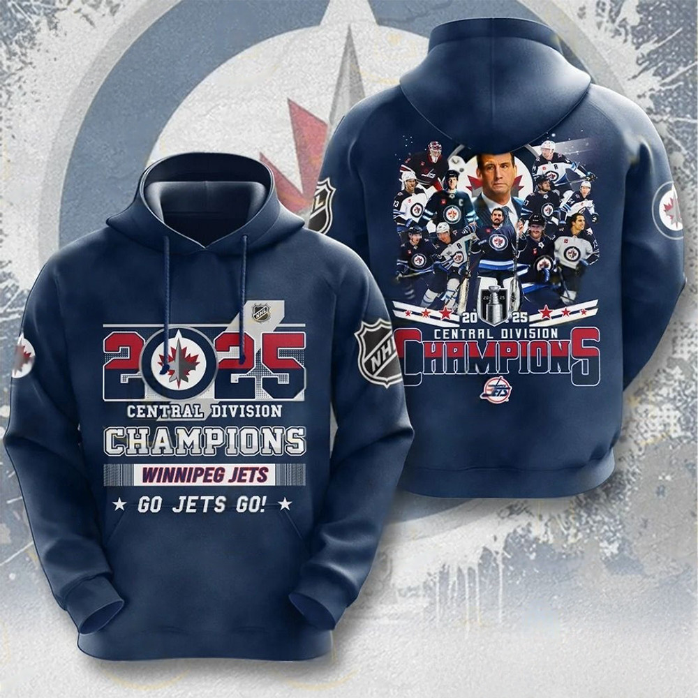 Winnipeg Jets 2025 Central Division Champions Go Jets Go Hoodie Ice Hockey