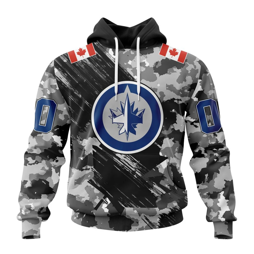 Winnipeg Jets Special Camo Armed Forces Design All Over Print Hoodie Style 54588