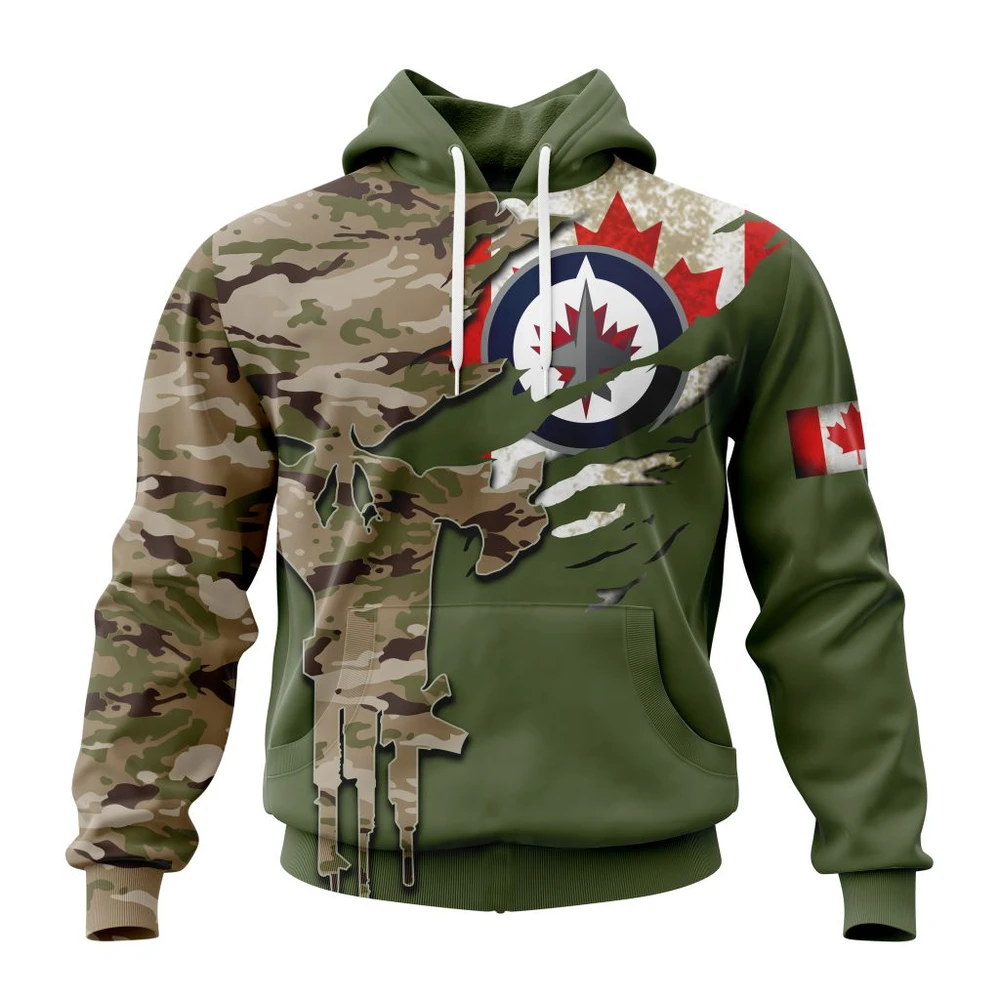 Winnipeg Jets Special Camo Skull Design All Over Print Hoodie Style 96402