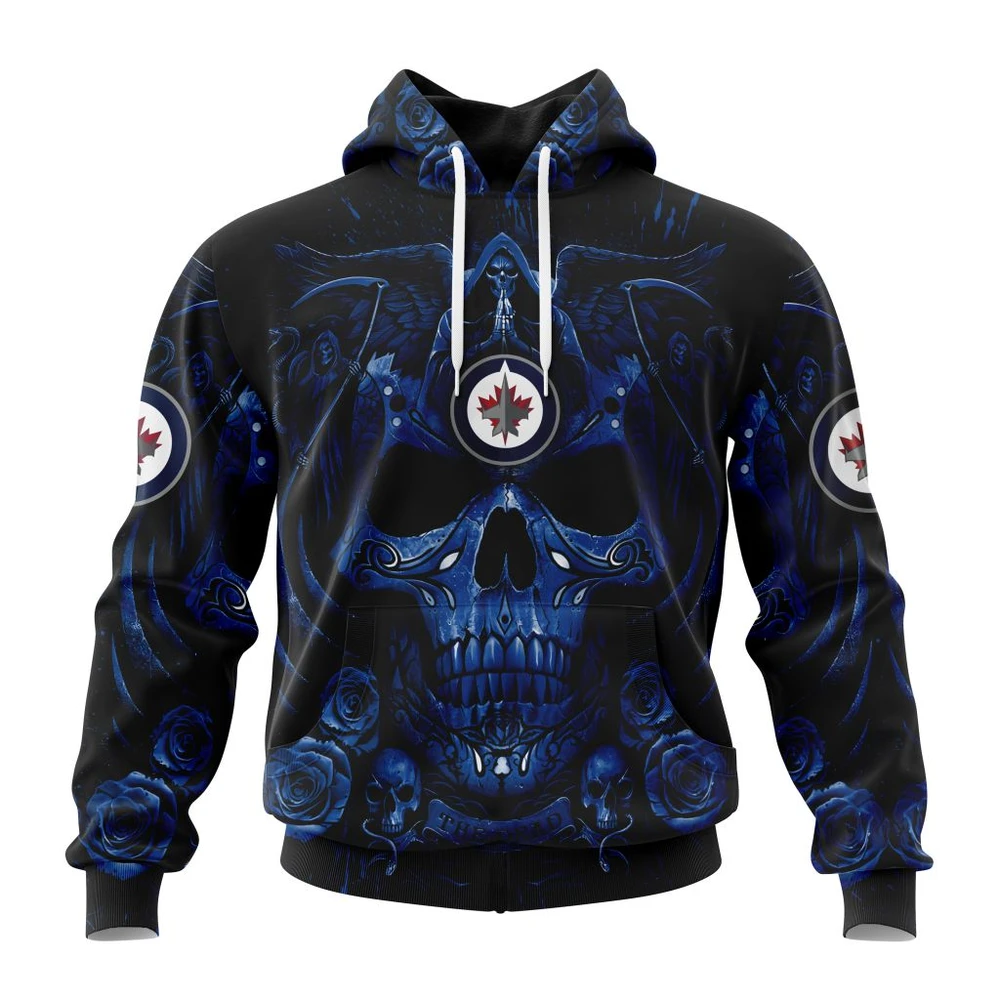 Winnipeg Jets Special Design With Skull Art All Over Print Hoodie Style 83448
