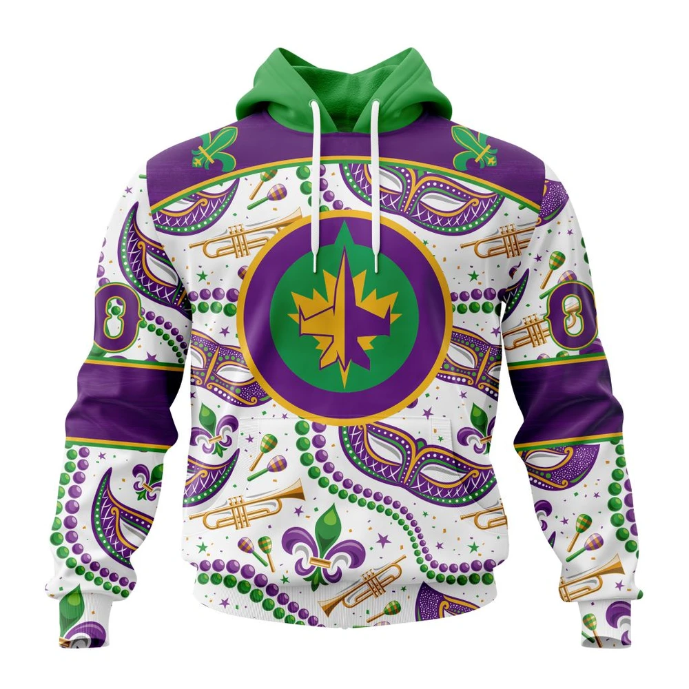Winnipeg Jets Special Mardi Gras Design All Over Print Hoodie Style 77694