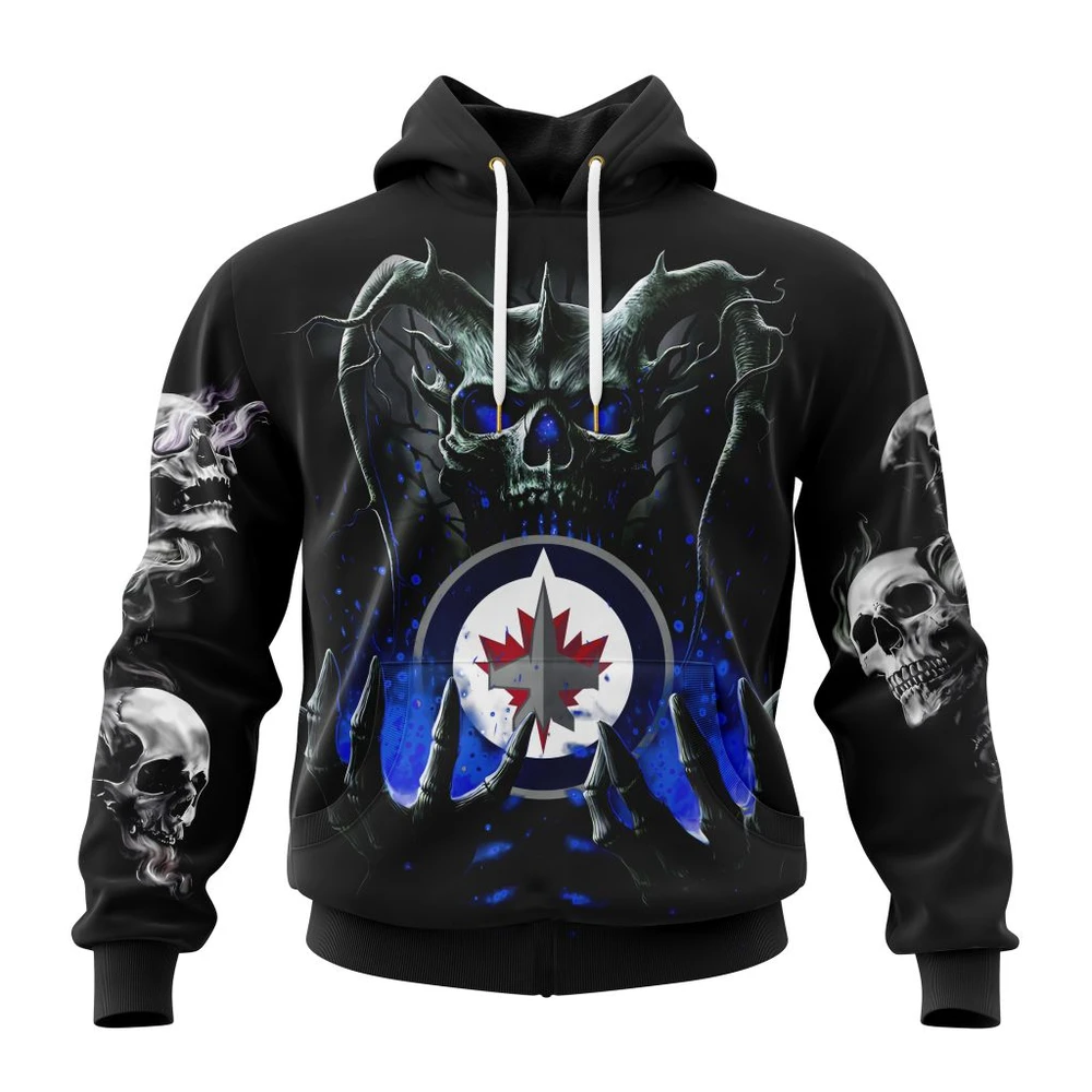 Winnipeg Jets Special Skull Art Design All Over Print Hoodie Style 75811