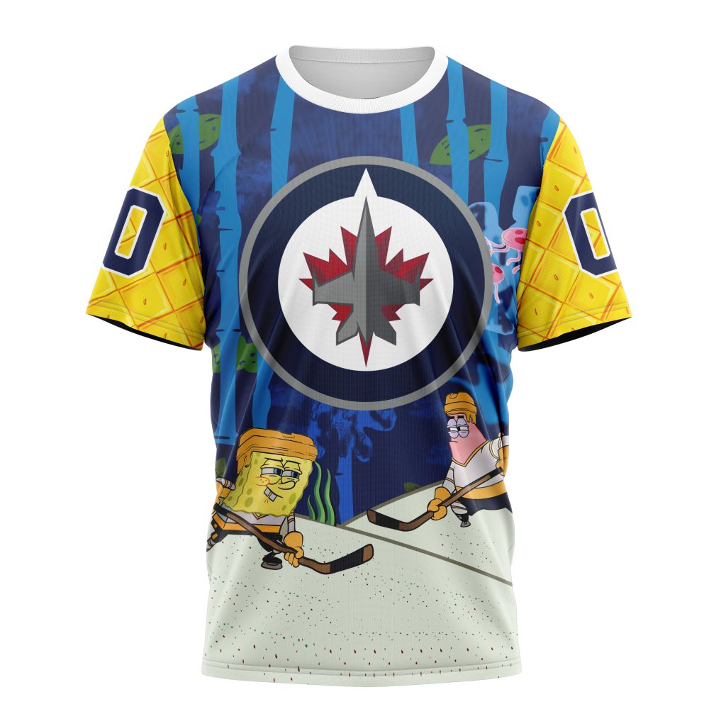 Winnipeg Jets Special SpongeBob SquarePants Design 01 Personalized Name And Number T-Shirt Oregontrailrvpk Shirt