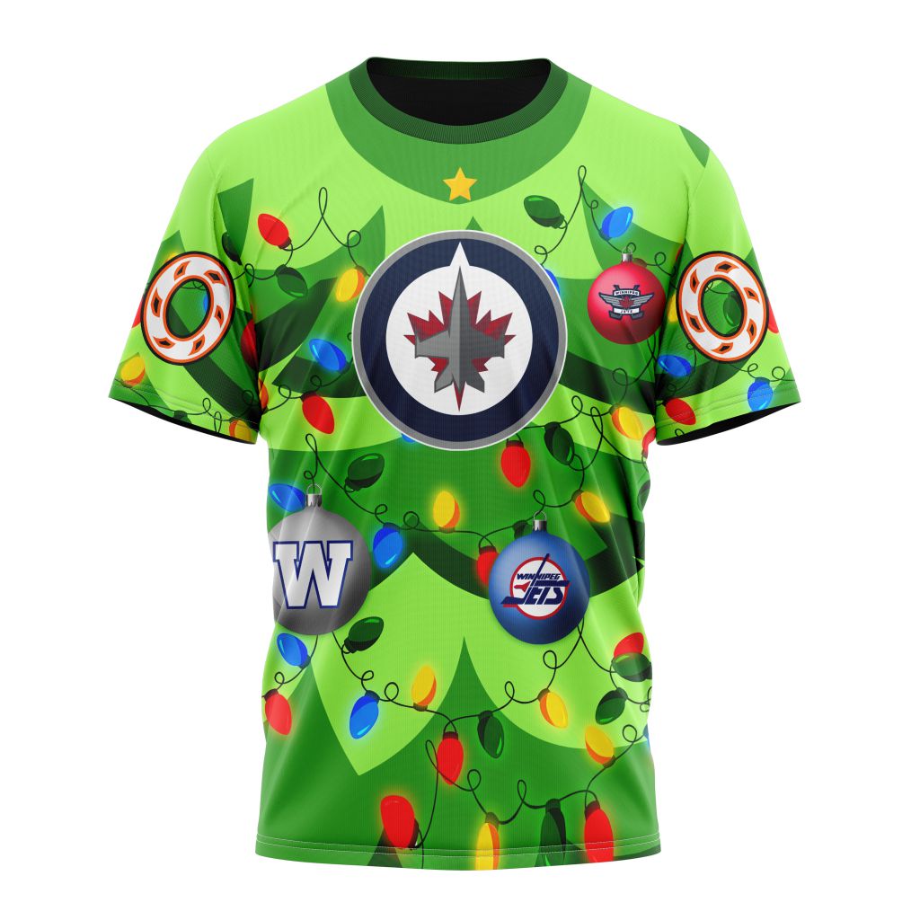 Winnipeg Jets Specialized Unisex Kits With Unisex Kits With Christmass Tree Color And City's Sport Teams Personalized Name And Number T-Shirt Oregontrailrvpk Shirt