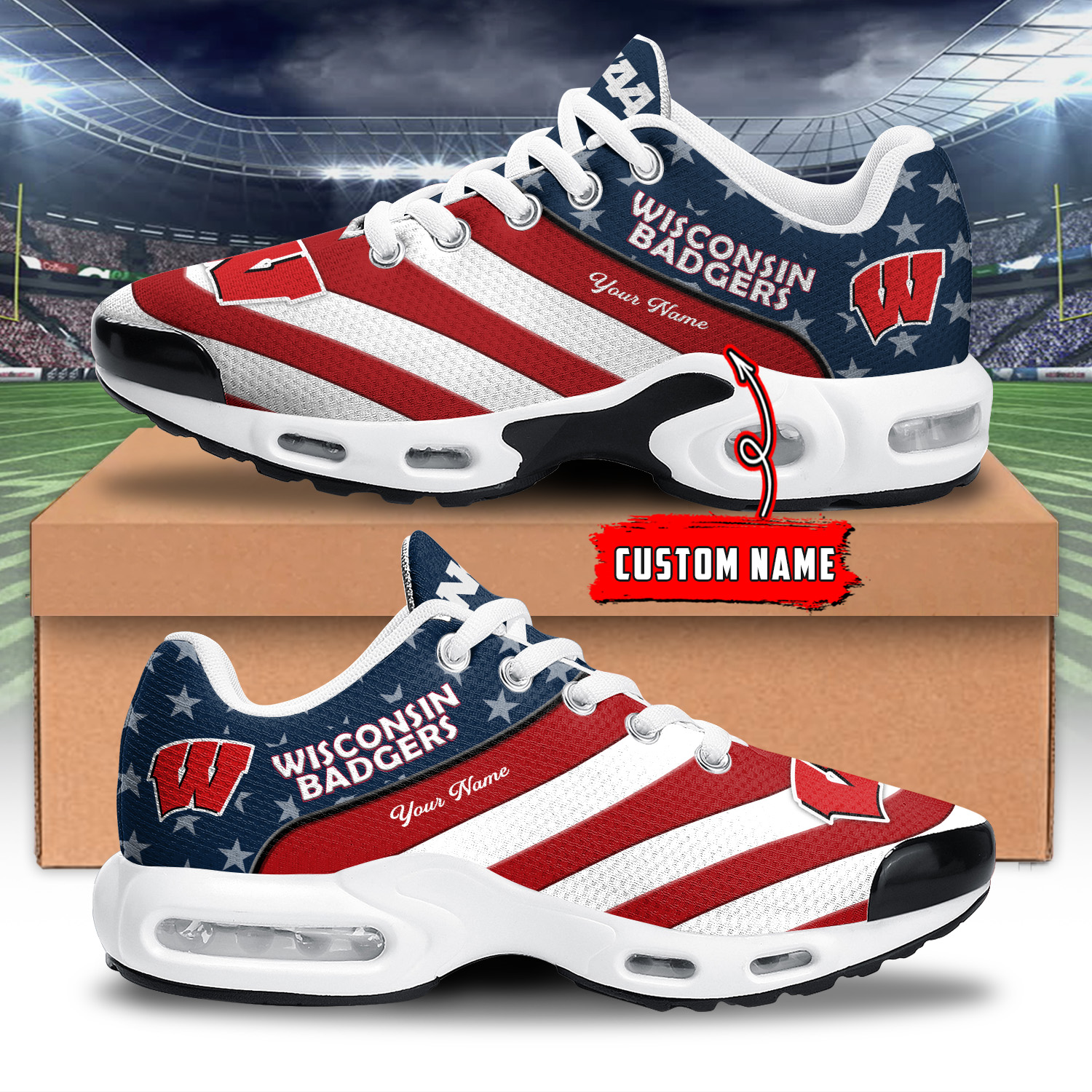 Wisconsin Badgers Air Max Plus Shoes Sneakers For Men And Women