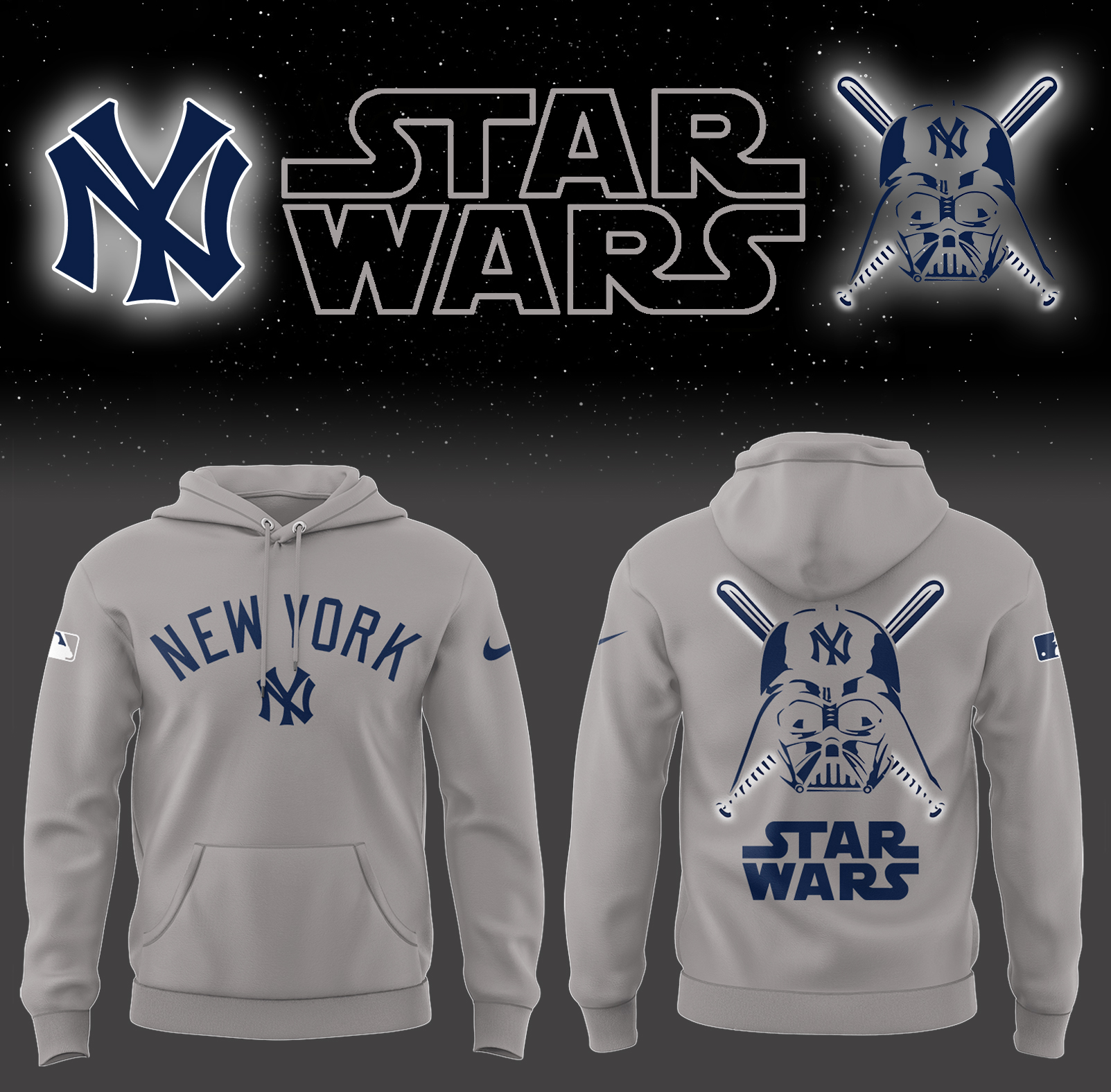 Yankees Baseball 2025 Yankees x Star Wars Grey Hoodie Unique Baseball Gifts