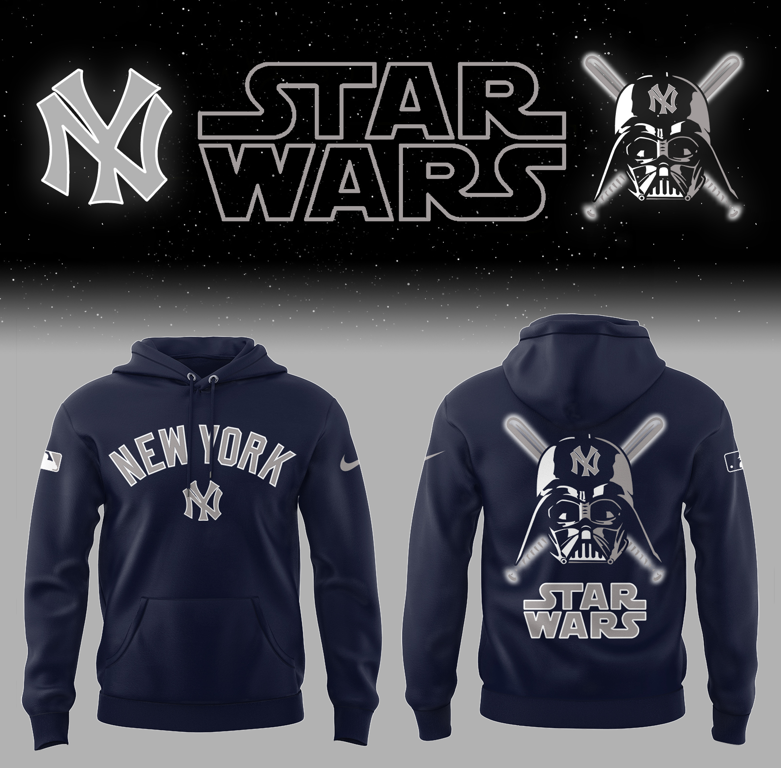 Yankees Baseball 2025 Yankees x Star Wars Navy Hoodie Best Baseball Gifts Ideas