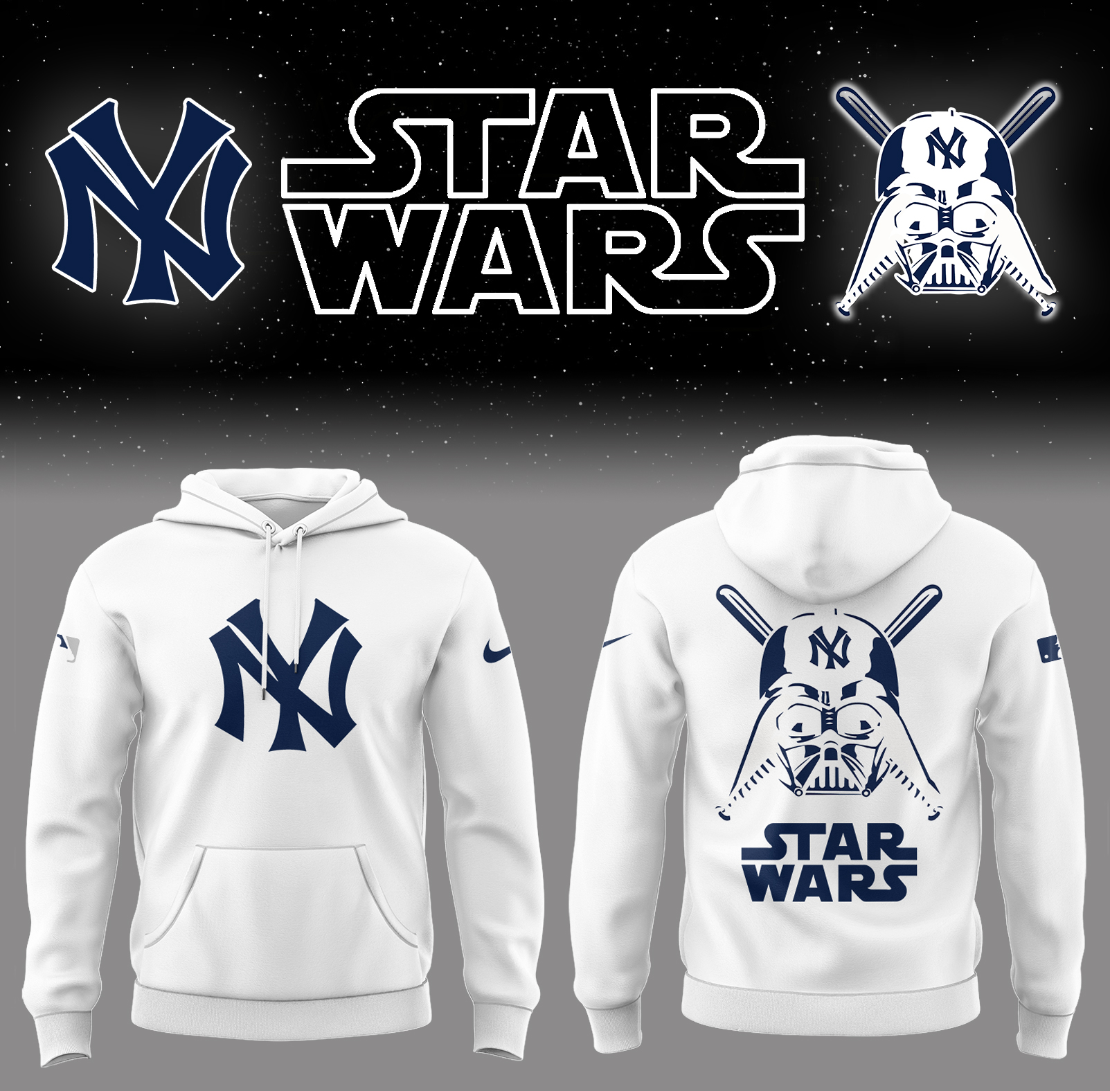 Yankees Baseball 2025 Yankees x Star Wars White Hoodie Baseball